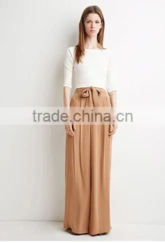 2015 New arrival china wholesale trousers fabric ,belted wide leg pants for woman