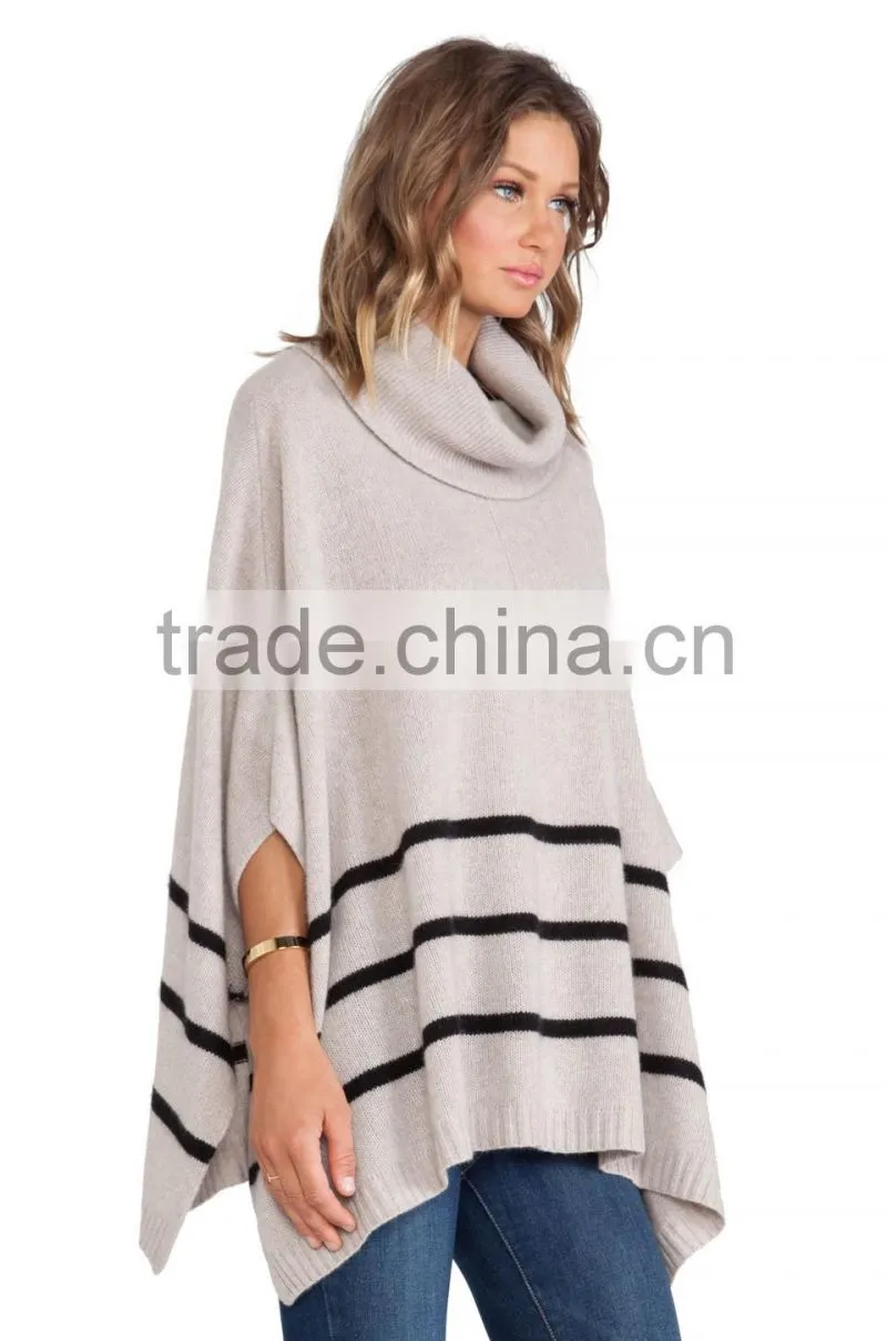 Ladies striped turtleneck pullover sweater