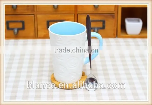 White Coffee Mug Color Interior With Embossed Flower