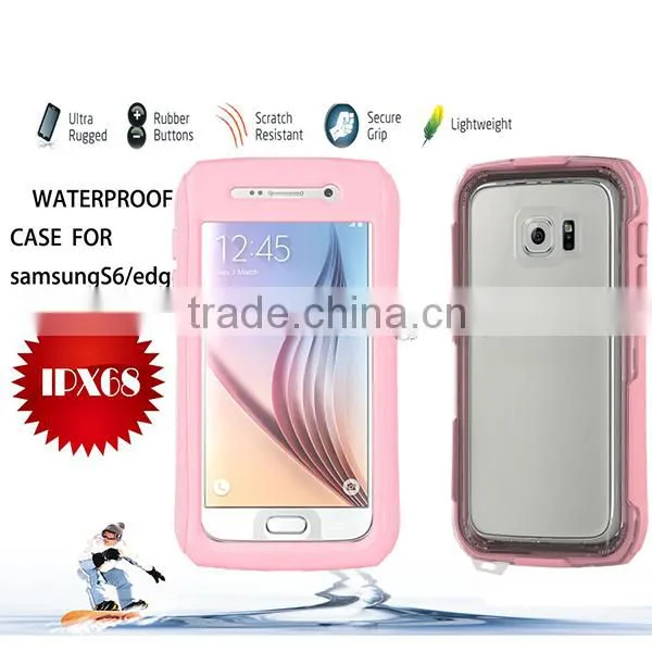 Waterproof Case Cover for Samsung Galaxy S6 Edge S6 With Button Pink