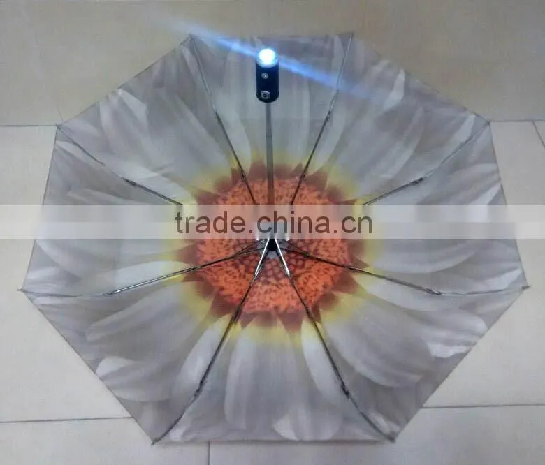 2017 umbrella with flashlight,LED umbrella,promotion advertisement 3 fold automatic umbrella