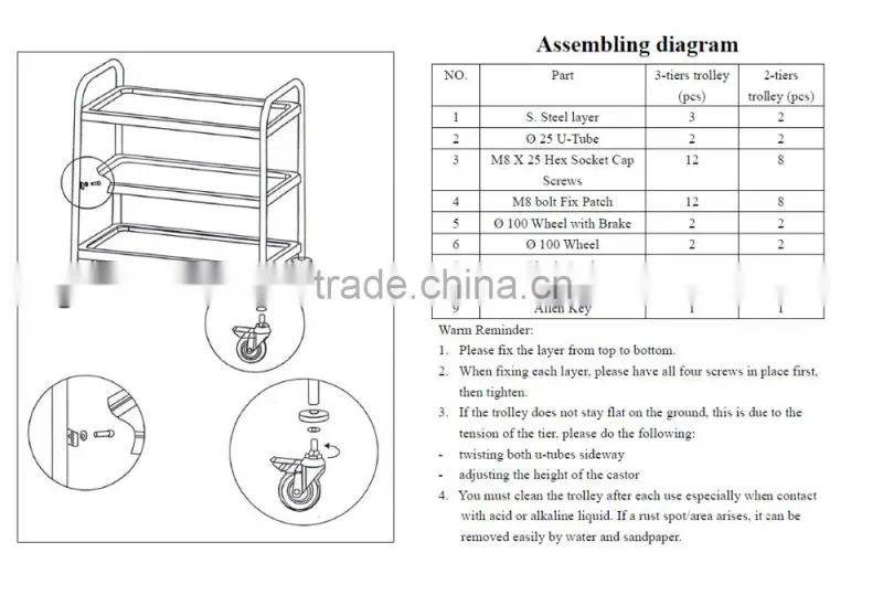 2 Tiers Stainless Steel Trolley for Restaurant or Kitchen Stainless Steel Trolley
