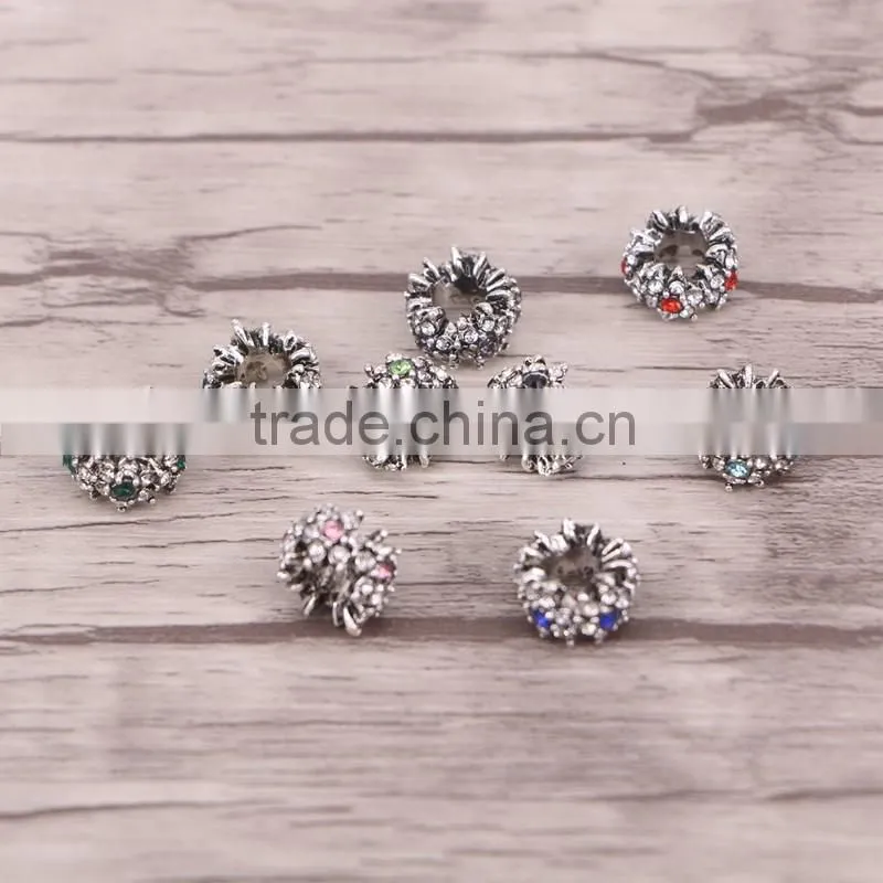5.0mm Antique silver European Flower Crystal Big Hole Beads Charms Fits Charm Bracelets Jewelry