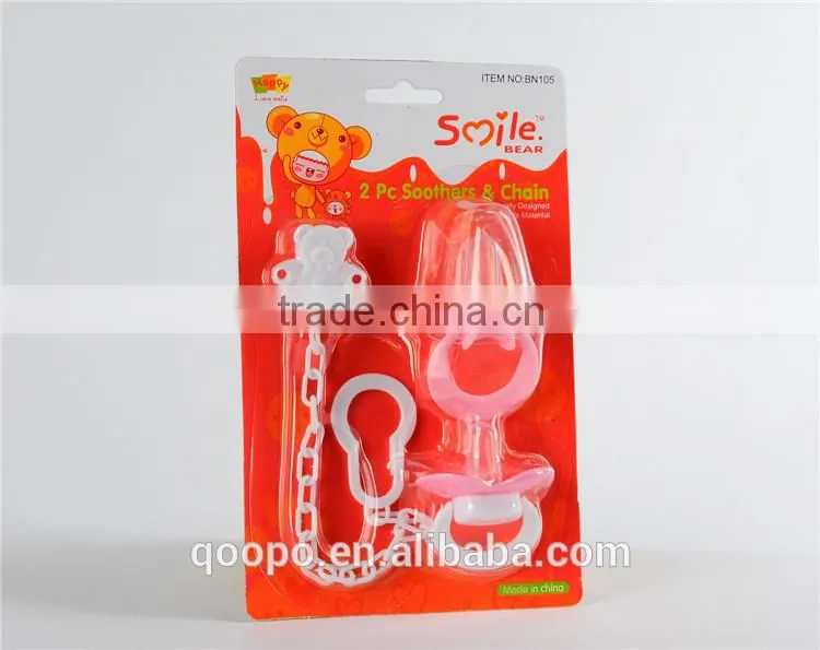 3PK High quality light wooden pacifier clip baby pacifier with plastic clips