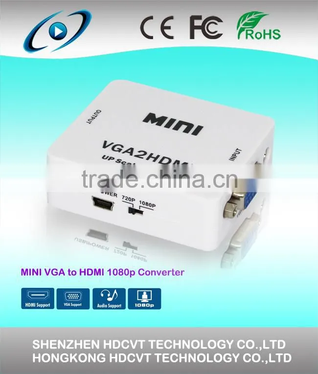 Top quality VGA to HDMI Up Scaler 1080P Converter, Scales general PC resolutions to HDMI 1,080 pixels output.