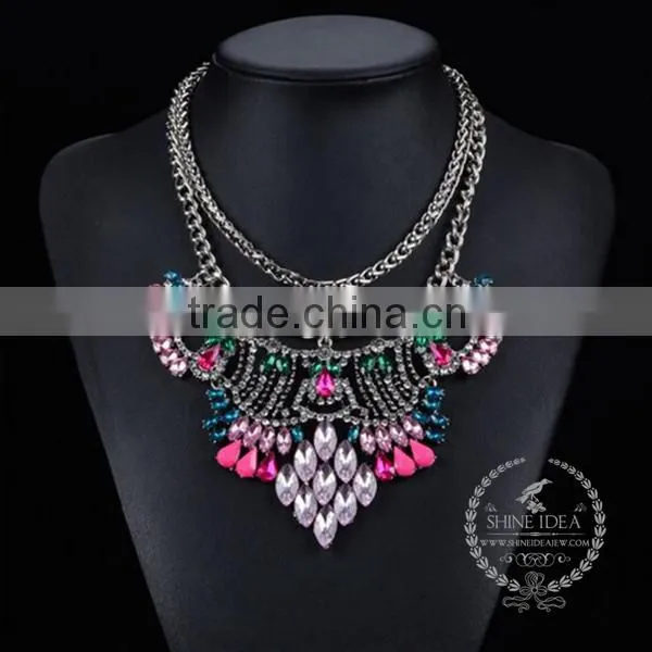 high quality vintage colorful rhinestone chunky statement necklace tin alloy fashion women pendant necklace 6390067