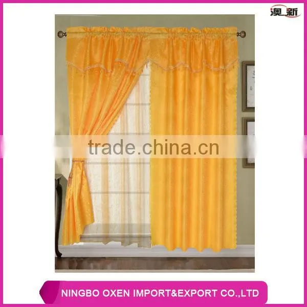 2PCS Solid Jacquard Window Curtain Set With Lace Lining