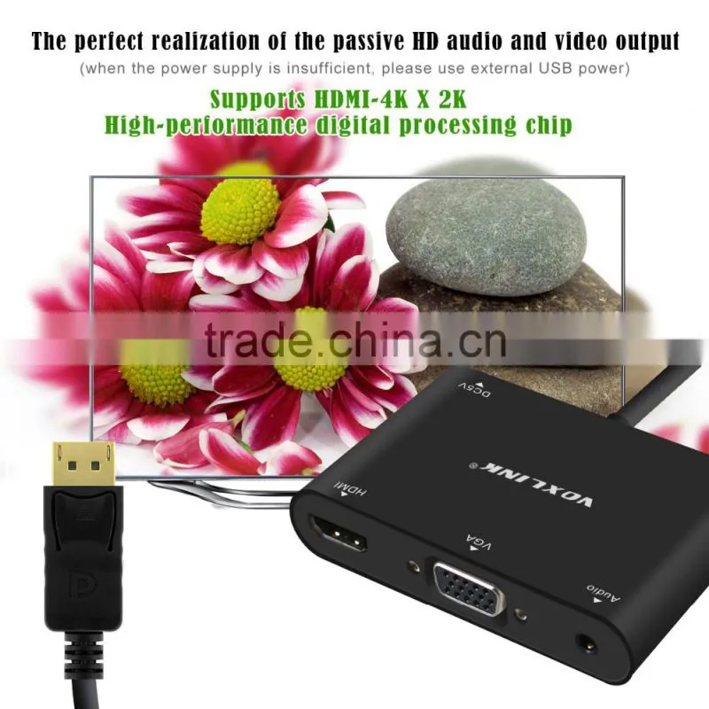 High Speed Hot - Selling Voxlink Turn DP into HDMI(4K*2K)/VGA+Aduio Adapter Cable
