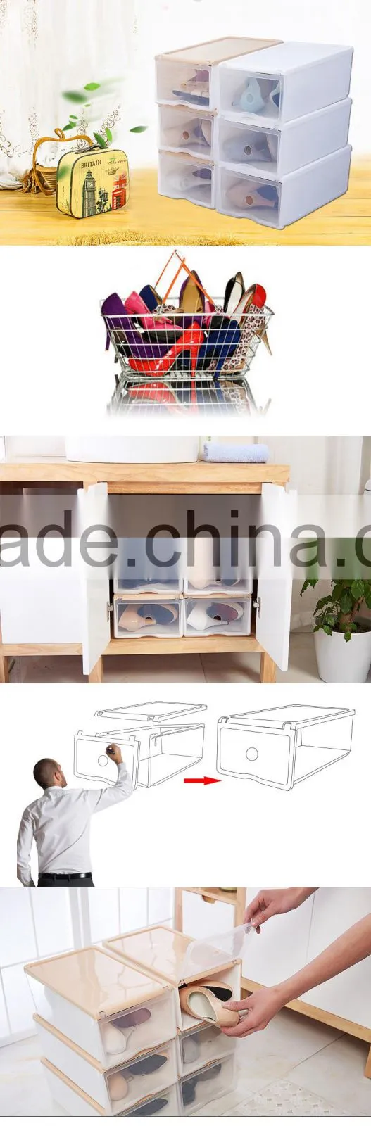 Easy Carry Border Transparent Drawer Shoe Storage Organizer Stackable Box