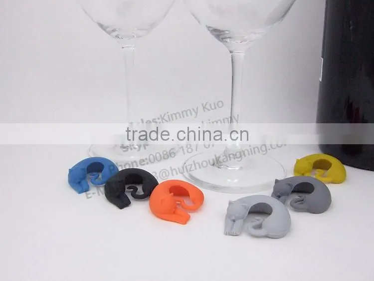 Hot selling Silicone kitty Wine Glass Markers,Wine Glass Charms,Bar Accessories