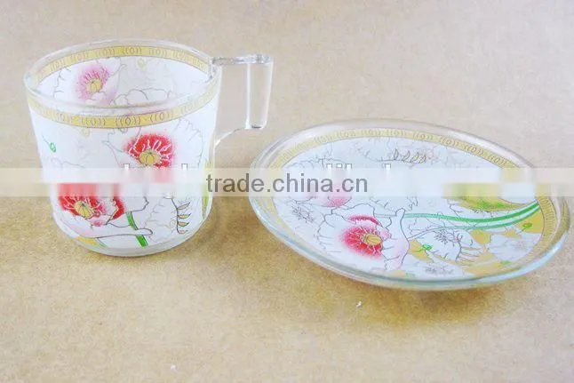 super quality decal glass cup and saucer