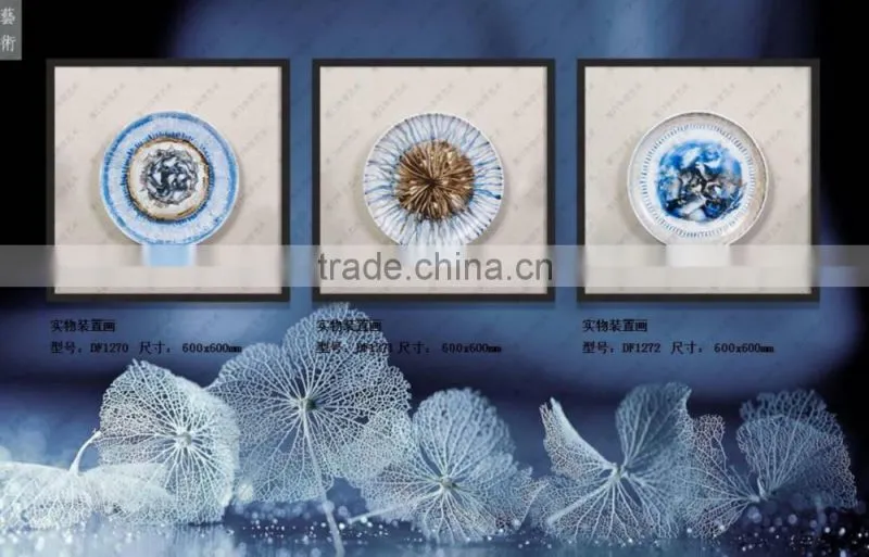 Decorative wooden frame ceramic plate shadow box wall art
