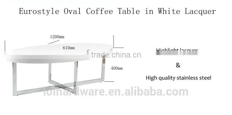 Eurostyle stainless steel base Oval Coffee Table in White Lacquer