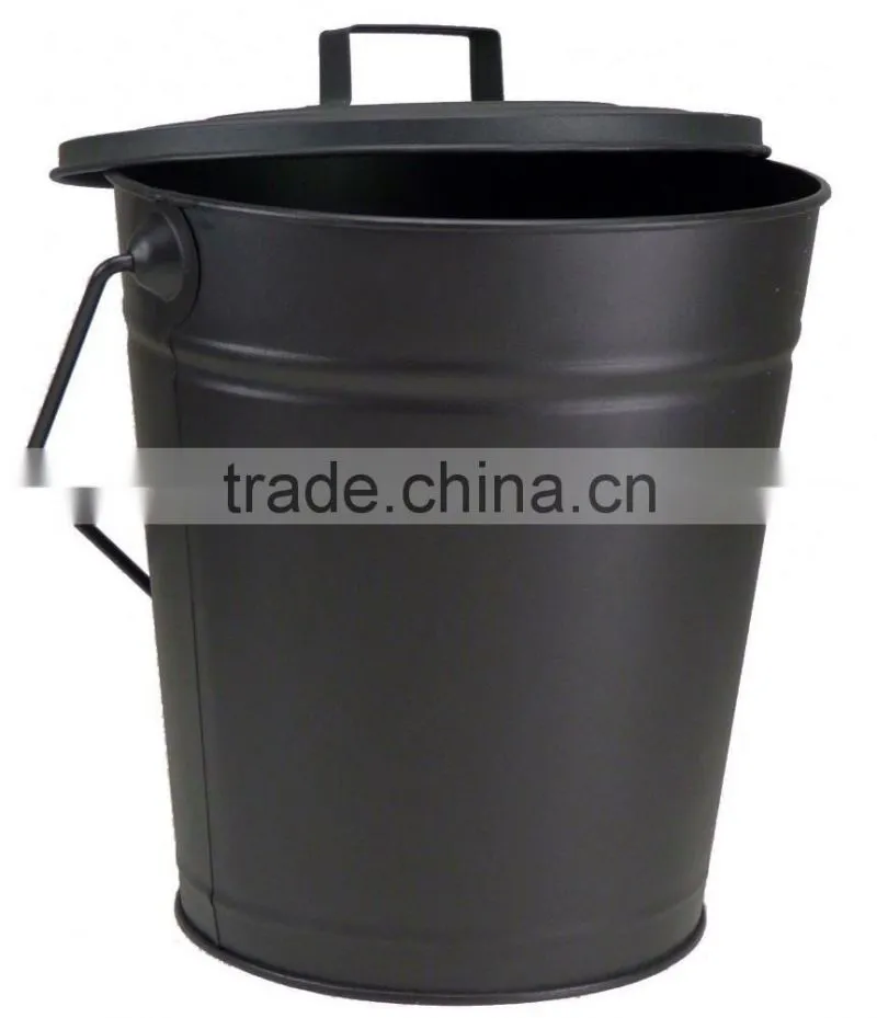 black galvanized bucket with lid