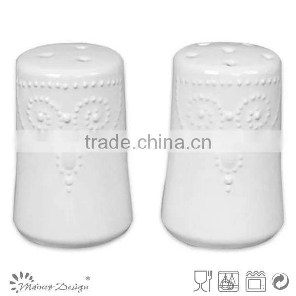 White color salt and pepper ceramic mason canister