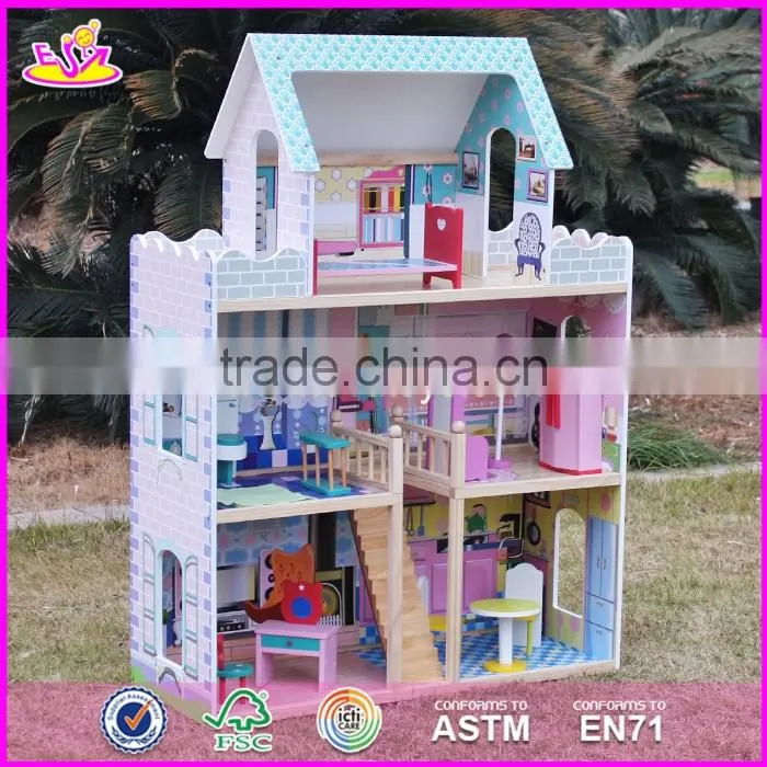 2017 new design lovely pretend play wooden girls dollhouse W06A161