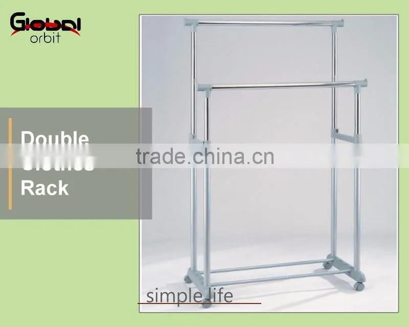 Laundry Room Adjustable 2 Tire Double Rolling Garment Rack Clothes Rack