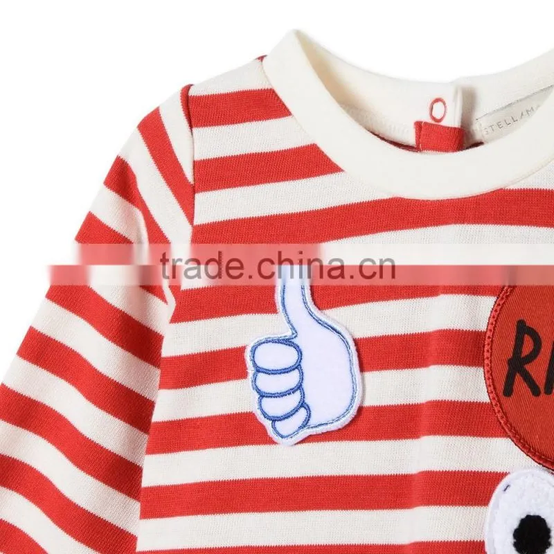 Soft Cotton Stripes Baby T-shirt Dress With Badge Appliques Kids Frocks Designs Dress Gril Dresses HSD5474