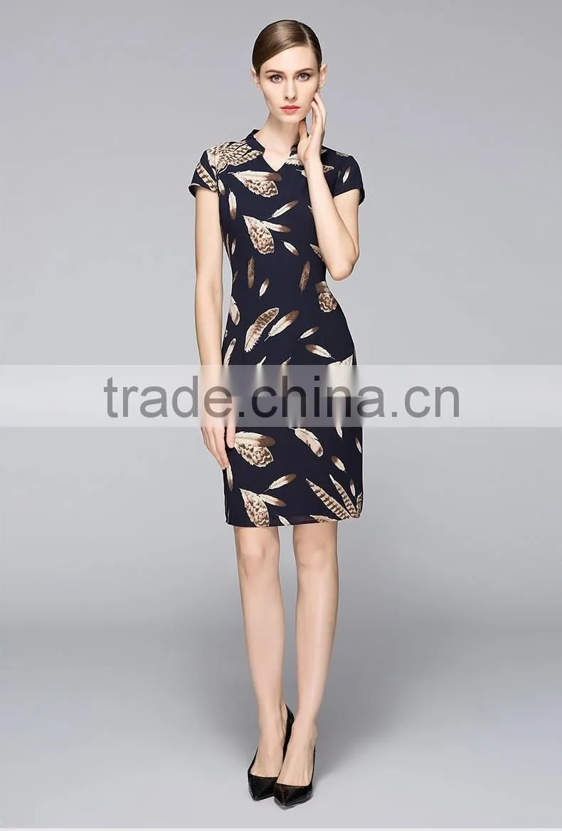 Classic Short Sleeve V Neck Slim Fit Ladies Dress