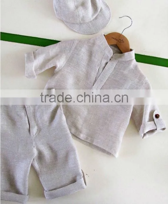 beige grey linen boy set