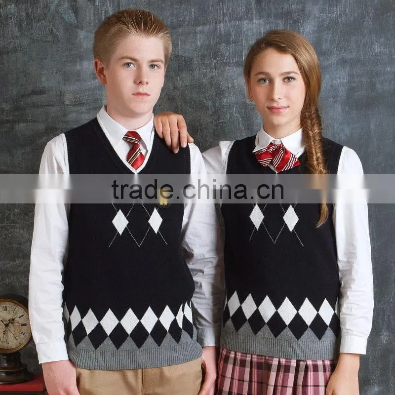 Flatting knitting custom school uniform pure cutton sweater vest senior school uniform