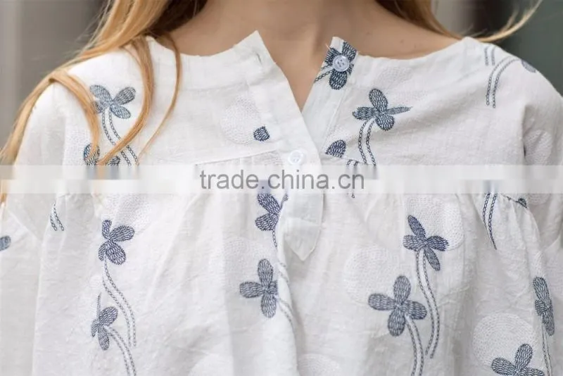 cotton linen ladies' loose fit casual blouse summer blouse fashion loose style blouse