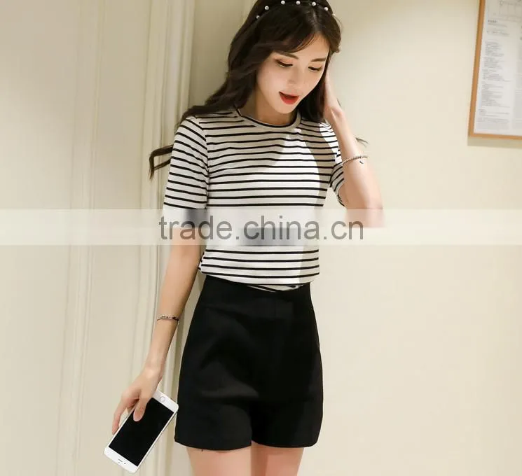 2016 new fashion all match half sleeve striped t-shirts for ladies