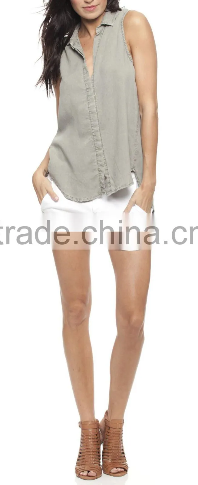 2015 Sleeveless Button Back Shirt latest design beach apparel womens fashion tops