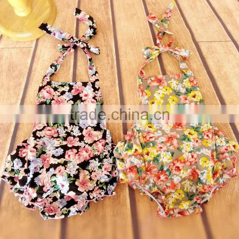 Backless Bodysuit Wholesale Ruffles Cotton Outfit Headbands Baby Romper Design