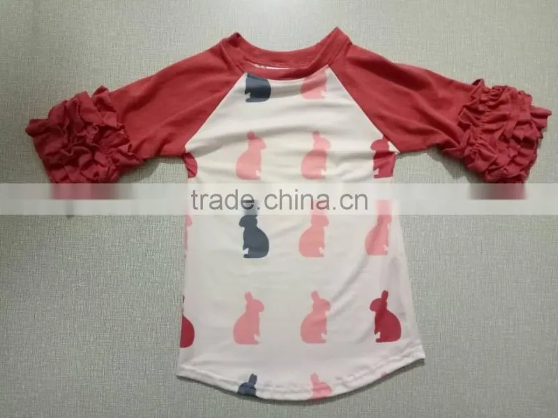 2017 easter Raglan kids shirt for baby girls icing sleeve t shirt 3/4 sleeve buny pattern spring fall t-shirt