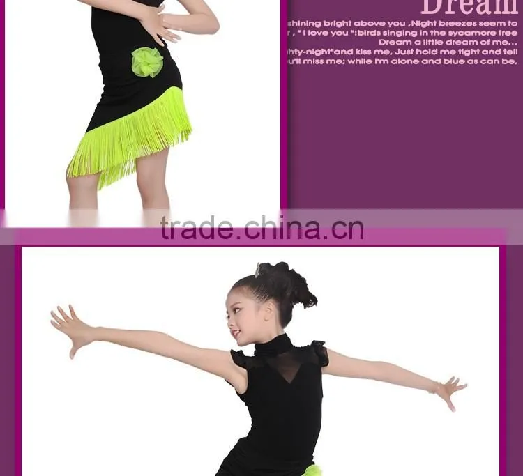 2016 New Child Kid Samba Tango Elegant Dance Dress Girls High Neck Performance Latin Dance Skirt Suit