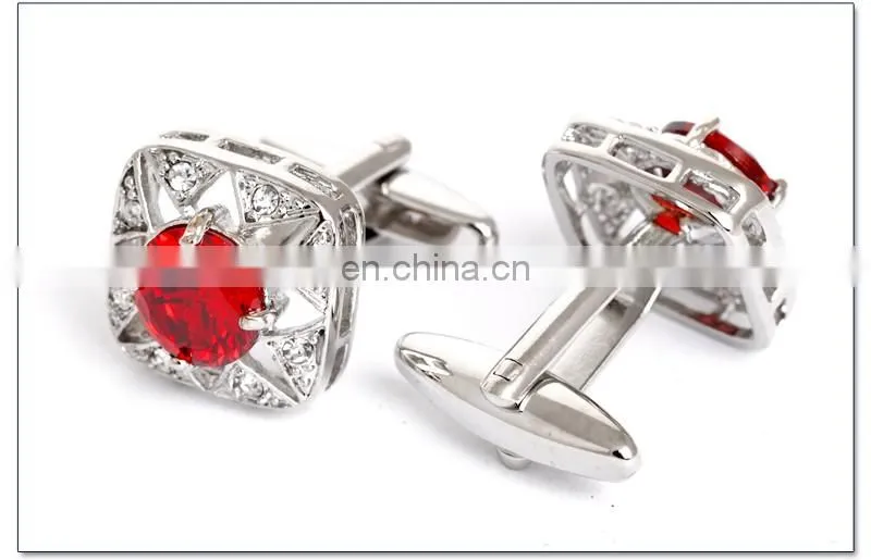 Luxurious Red Diamond Stone Unisex Shirt Jewelry Cufflinks Brand