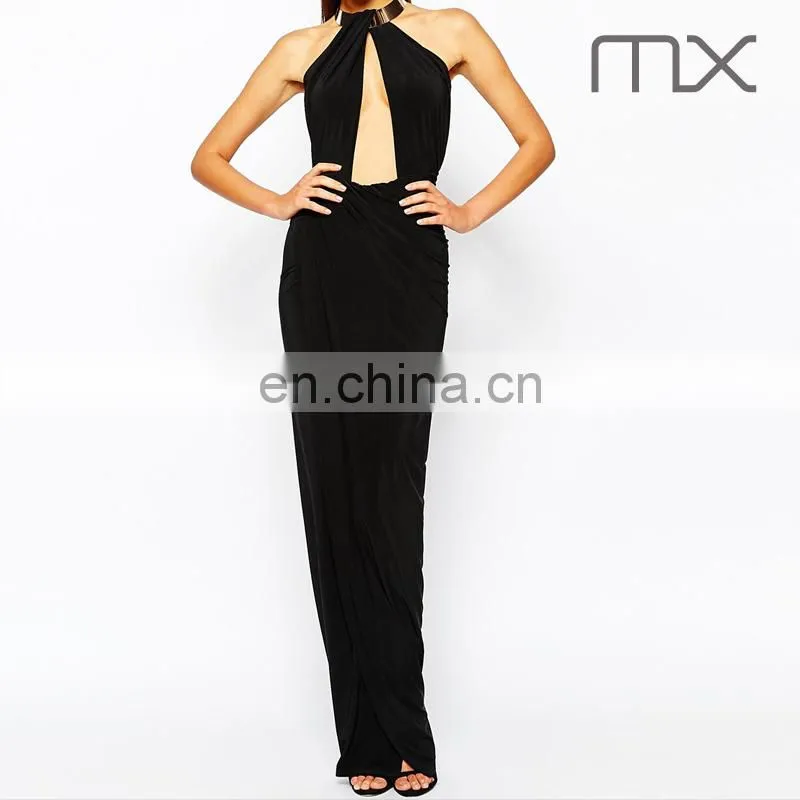Club fishtail maxi dres full length party dress female sexy night dress sexy spandex club dress with metal necklace