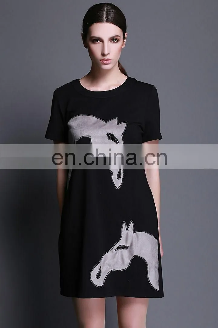 Short sleeve patch embroidery horse new ladies dress