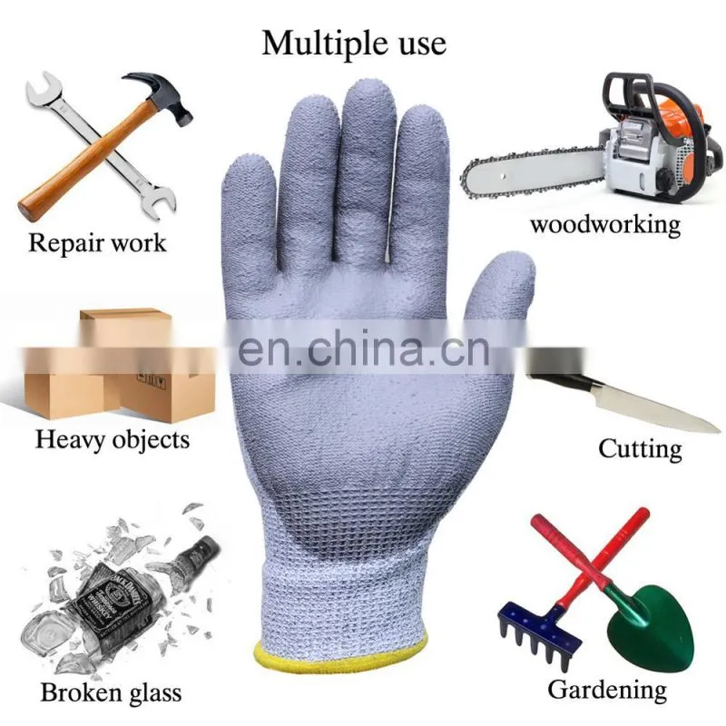 en 388 level 5 PU cotton cut resistant work industrial safety gloves