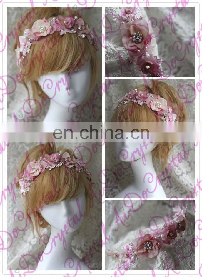 Aidocrystal hot selling wedding party bridal pearl headwear,women hair accessories,lace rhinestone headpiece