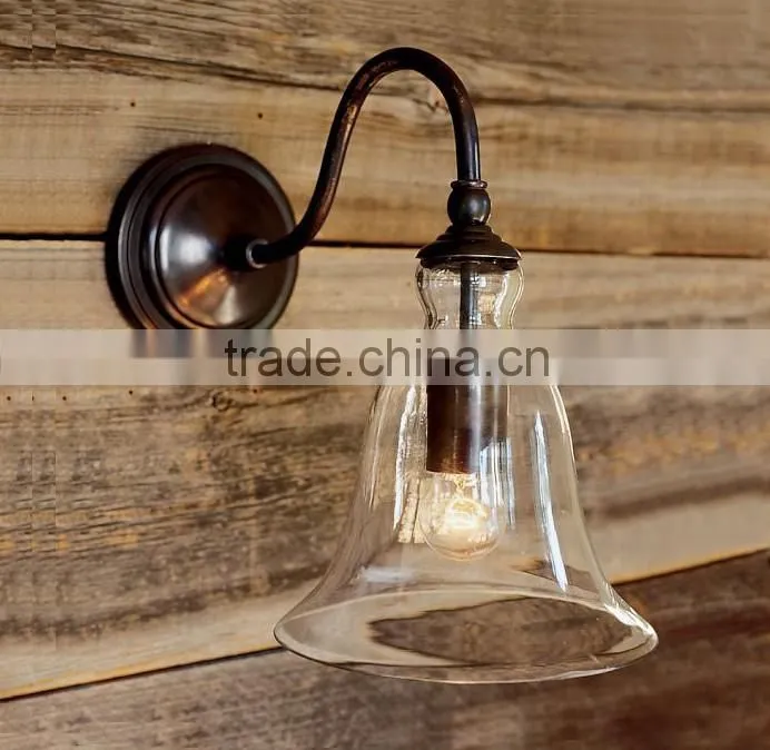 Antique Vintage Style Glass Shade Bell Sconce Wall Lamp