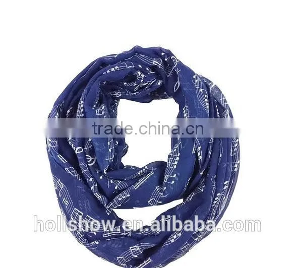 Music Note Printed Fashion Ladies Polyester Circular Scarf Neck Warmer
