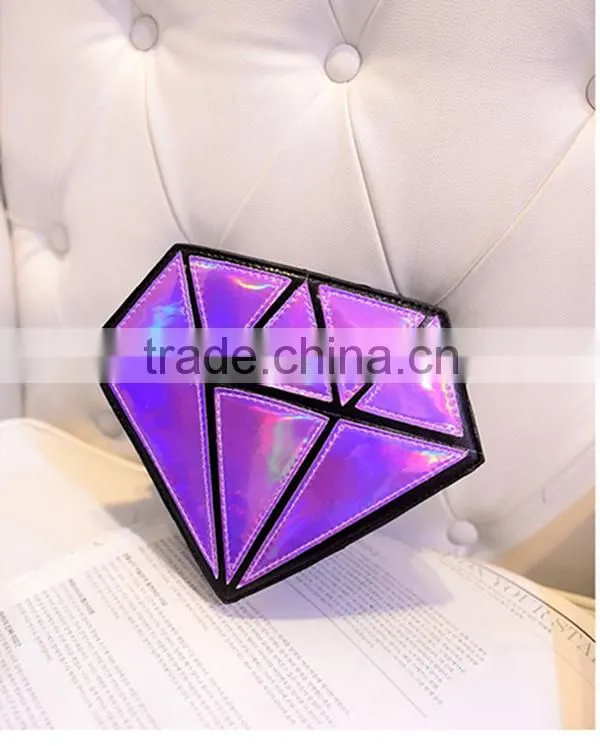 Popular diamond shaped evening bag shining pu chain bag