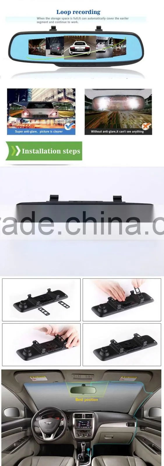 Hd dual lens car dvr rearview mirror camera,car rear view mirror monitor