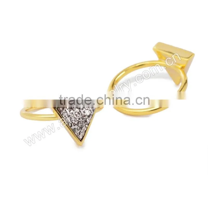 Fashion Druzy Triangle Geometric Crystal Druzy Ring Gold Filled Wholesale Gemstone Bezel Ring Supplier