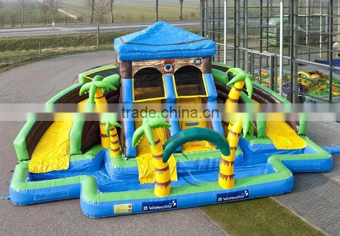 New product large big kahuna inflatable plastic water slide with pool