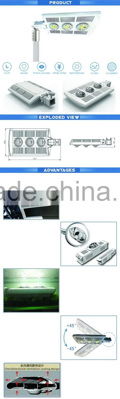 all glass lens led street light 120W patented product