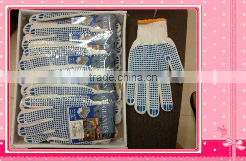 PVC dotted cotton yarn gloves,bleached white PVC dotted working weight gloves