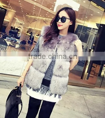 Fashion Woman Fox Fur Vest Without Collar
