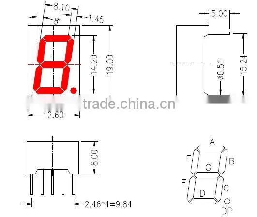 red color 0.5 inch one digit seven segment led display screen