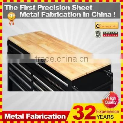 46 in. 9 drawer stainless steel mobile tool cabinet with solid wood top, black