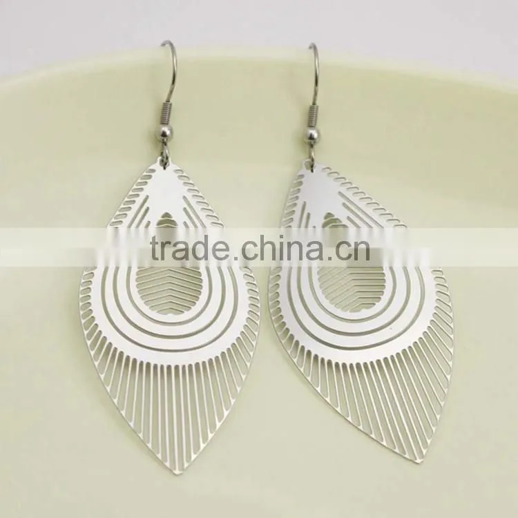 316L Stainless Steel Leaf Shaped Women Silver Double Layer Earring