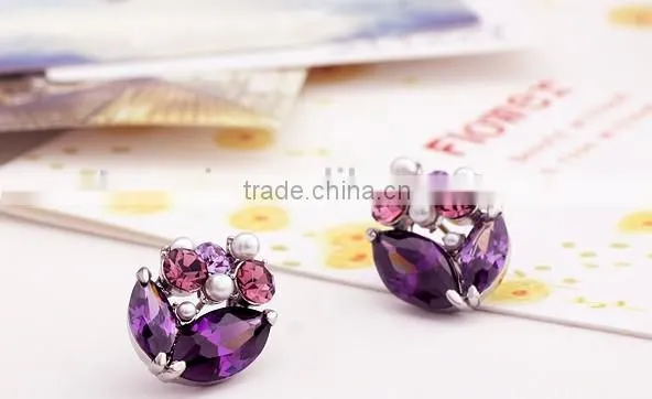 JINSE wholesale Purple Stone Earrings
