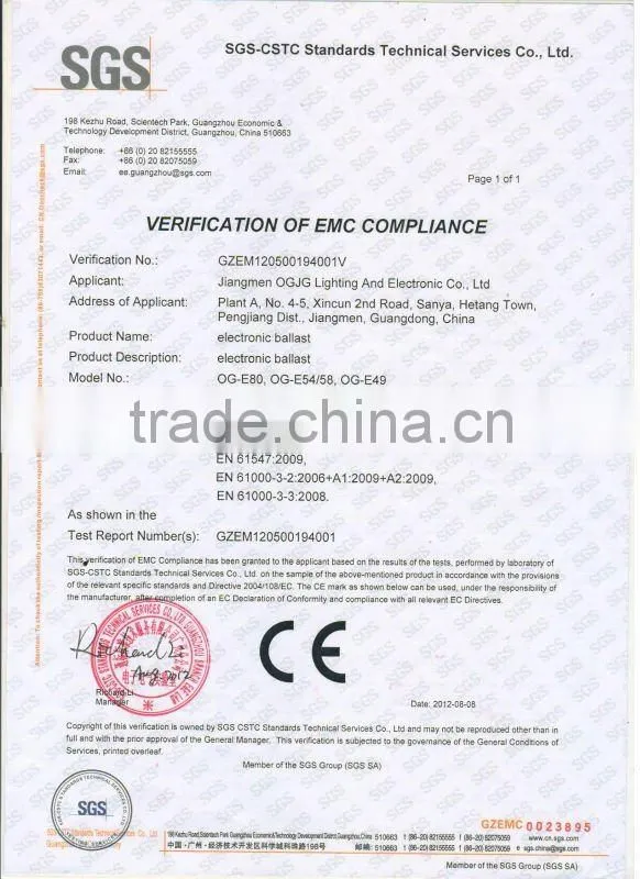 SGS CE CB certified electronic ballast T5 54W, t5 electronic ballast 54W